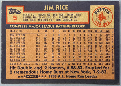 Jim Rice Autographed 1984 Topps 5X7 Baseball Card