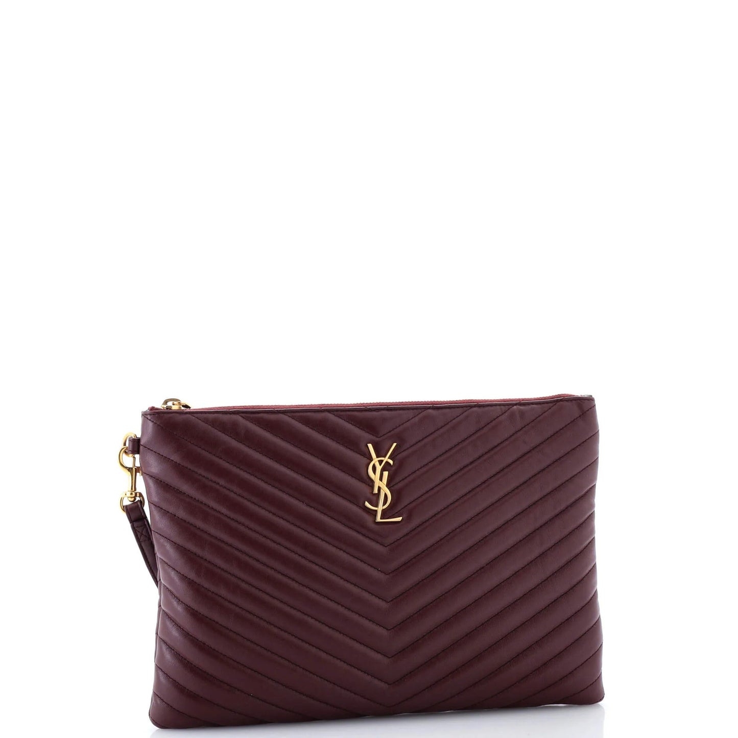 Saint Laurent Classic Monogram Wristlet Pouch Matelasse Chevron Leather Medium