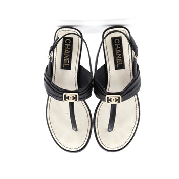 Chanel Women'S Cc Slingback Thong Sandals Leather