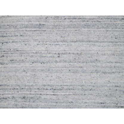 2'6"X6' White Hand Loomed Plain Modern Striae Design Pure Wool Runner Rug