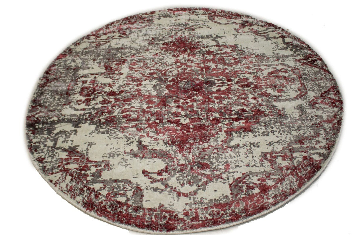 Hand-Loomed Modern Round Rug Distressed Floral