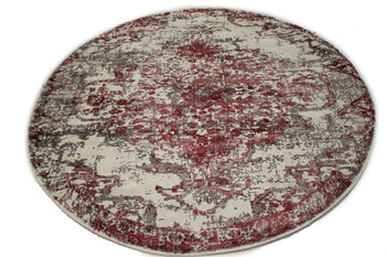 Hand-Loomed Modern Round Rug Distressed Floral