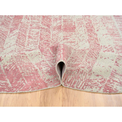 10'X10' Rose Pink Wool And Art Silk Jacquard Hand Loomed Round Rug