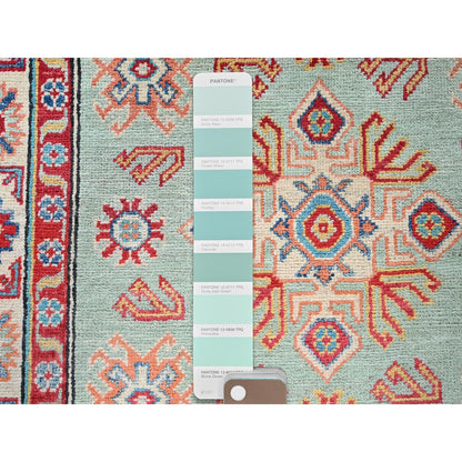 3'5"X5' Honeydew Green Kazak With Tribal Design Soft Wool Hand Knotted Rug