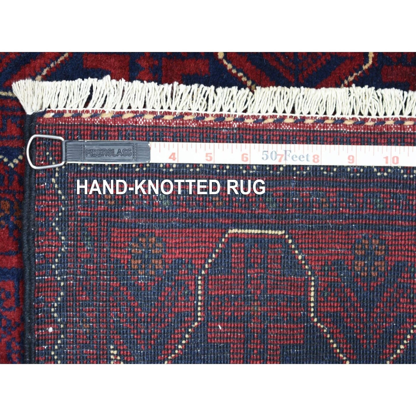 2'8"X9'6" Red Tribal Design Hand Knotted Afghan Khamyab Wool Runner Rug