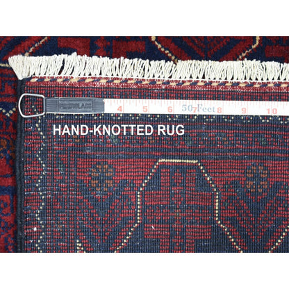 2'8"X9'6" Red Tribal Design Hand Knotted Afghan Khamyab Wool Runner Rug