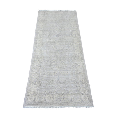 2'5"X5'8" Gray Hand Knotted Washed Out Peshawar 100% Wool Runner Rug