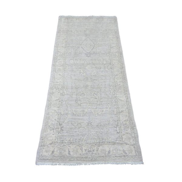2'5"X5'8" Gray Hand Knotted Washed Out Peshawar 100% Wool Runner Rug
