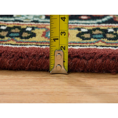 4'2"X6' Red Herrita Fish Design 175 Kspi Hand Knotted Wool And Silk Rug