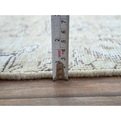 2'6"X10' White Fragment Old Tebraz Hand Knotted Worn Pure Wool Runner Rug