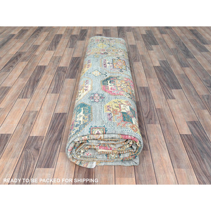 9'9"X14'1" Silver Blue Afghan Super Kazak Pure Wool Hand Knotted Rug