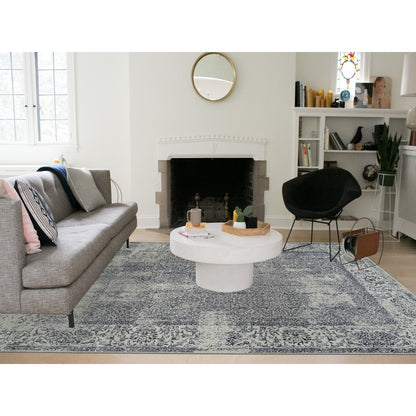 Light Gray Fine Jacquard Wool Silk Hand Loomed Oriental Rug