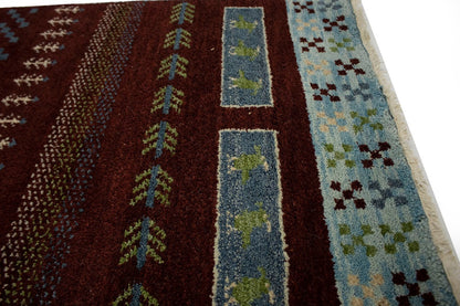 3X6 ft Handmade Maroon Red Striped Tribal Style