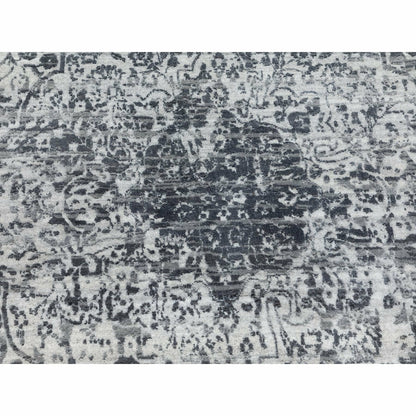 8'X10'1" Hand Knotted Grey Broken Farsian Design Wool And Pure Silk Rug