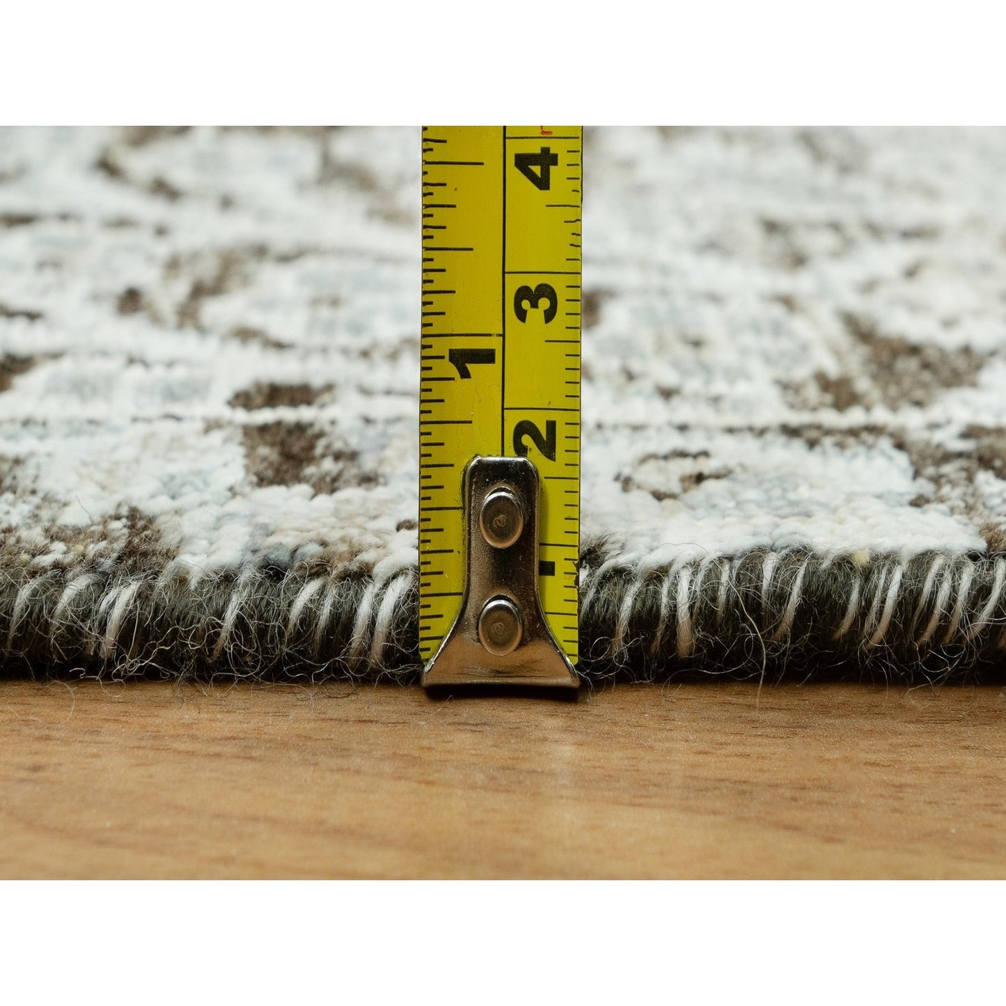 2'6"X9'10" Gray Hand Knotted Silk And Wool Willow Cypress Tree Runner Rug