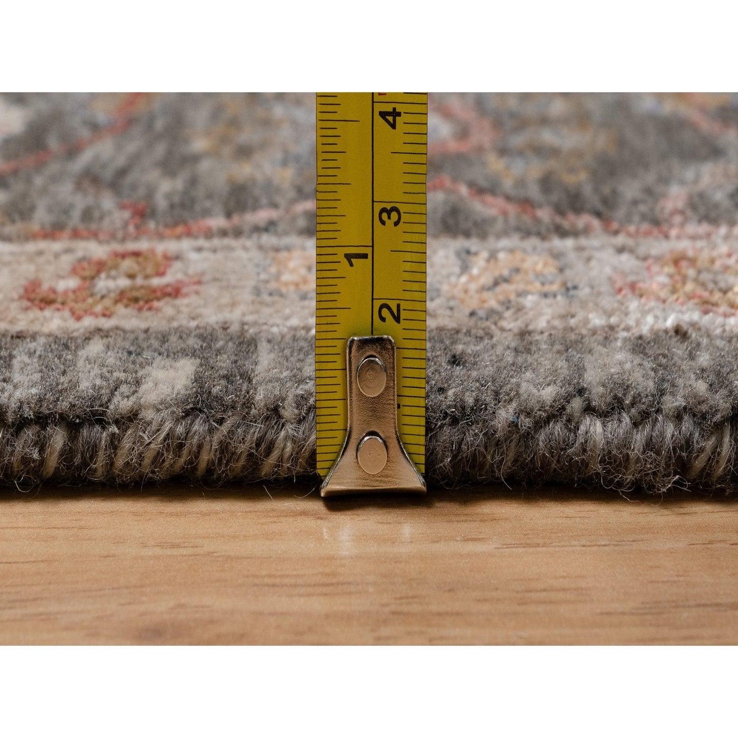 5'X7' Cedar Brown Leaf And Flower Design Hand Knotted Wool And Silk Rug