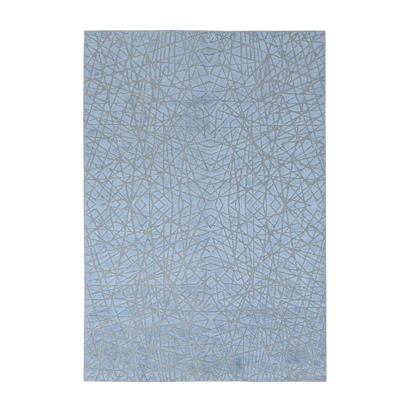 6'X8'10" Gray Flat Pile With Raised Silk Hand Knotted Tone On Tone Rug