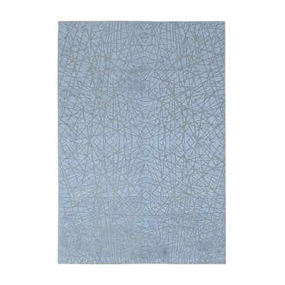 6'X8'10" Gray Flat Pile With Raised Silk Hand Knotted Tone On Tone Rug