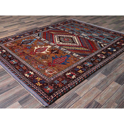 6'2"X7'7" Colorful Afghan Caucasian Design Revival Hand Knotted Wool Rug