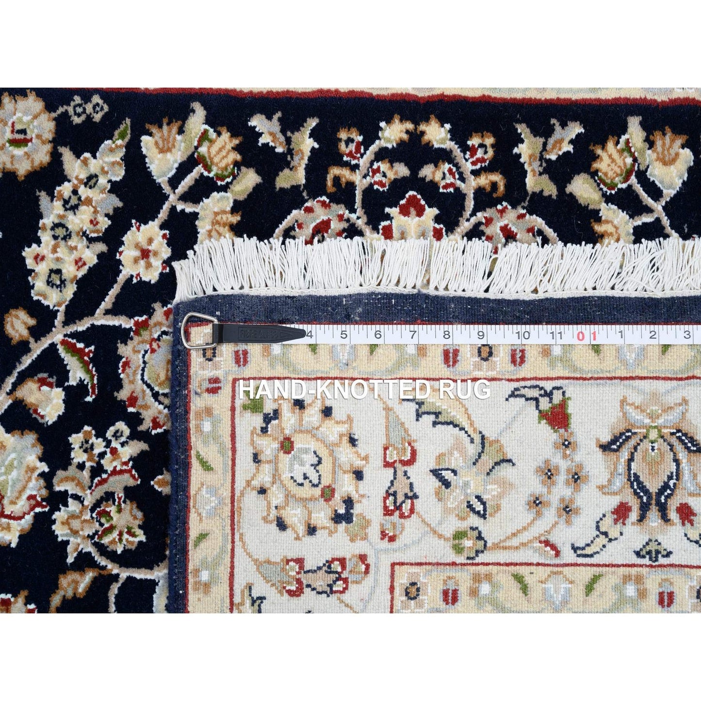 2'8"X9'10" Midnight Blue Pure Wool Hand Knotted Nain Fine Runner Rug