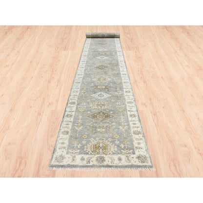 2'8"X17'10" Silver Karajeh Design Wool Hand Knotted Oriental Runner Rug