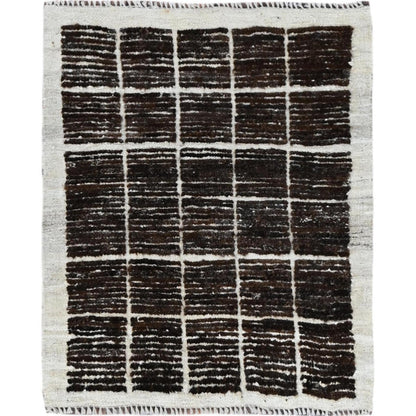 2'3"X2'8" Brown Moroccan Weave Grid Design Wool Hand Knotted Sample Rug