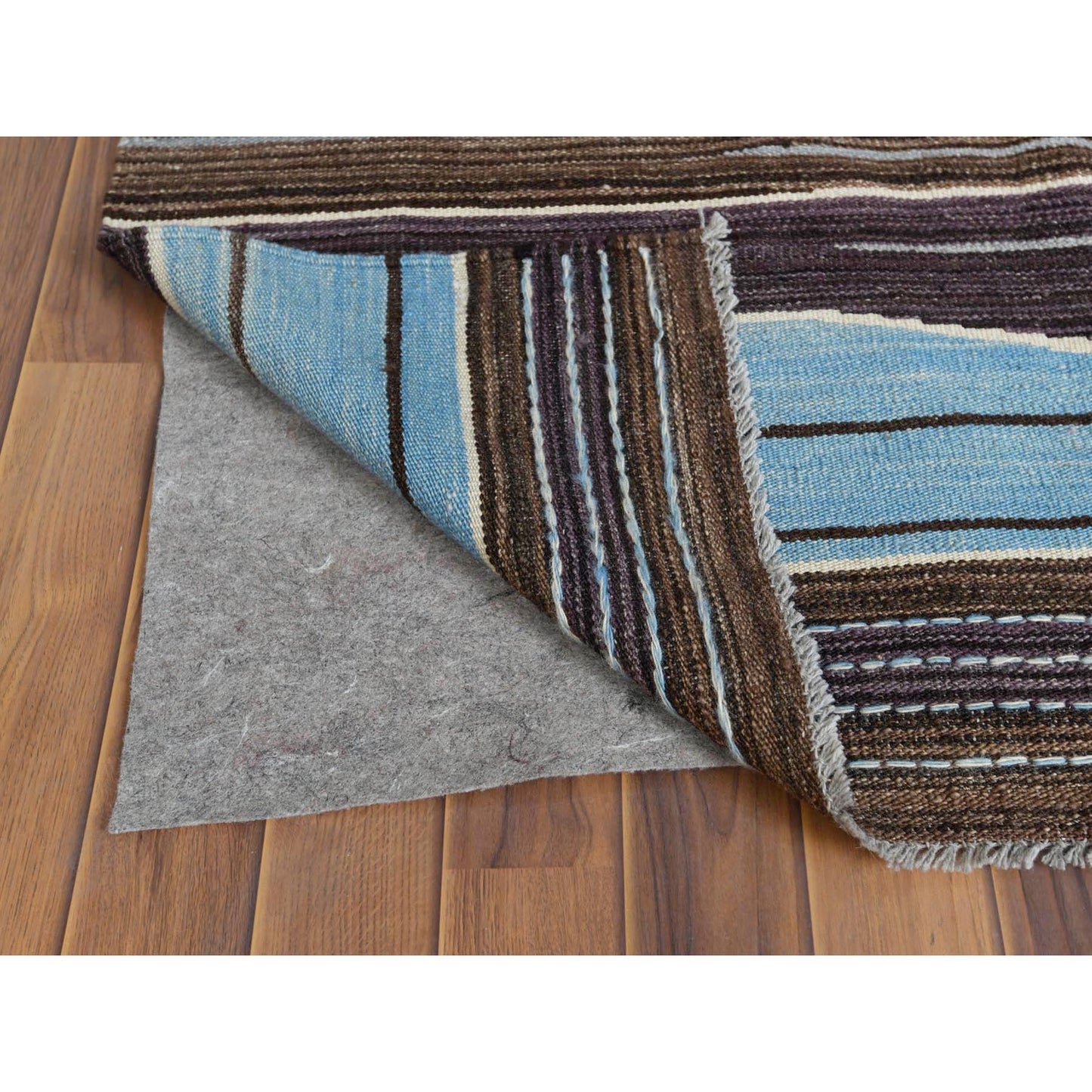 8'3"X10'2" Brown And Blue Mountain Design Flat Weave Kilim Hand Woven Rug