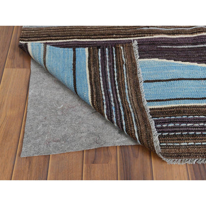 8'3"X10'2" Brown And Blue Mountain Design Flat Weave Kilim Hand Woven Rug