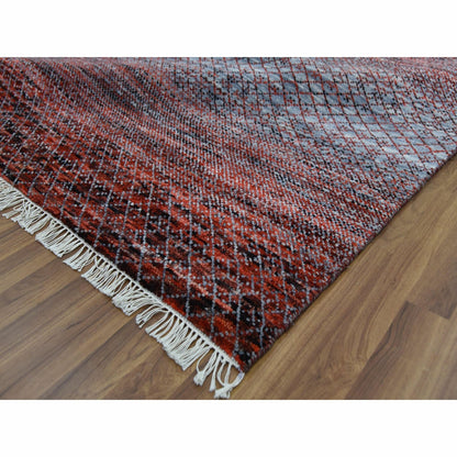 9'1"X12'1" Red Hand Knotted Modern Chiaroscuro Collection Pure Wool Rug