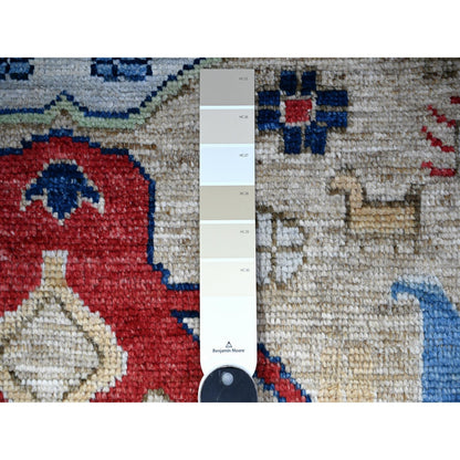 3'X11'4" Gray Anatolian Village Inspired Bird Figurines Hand Knotted Rug