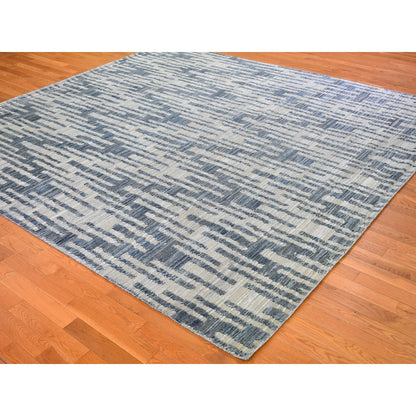 10'X10' Pure Silk And Textured Wool Square Zigzag With Graph Design Rug