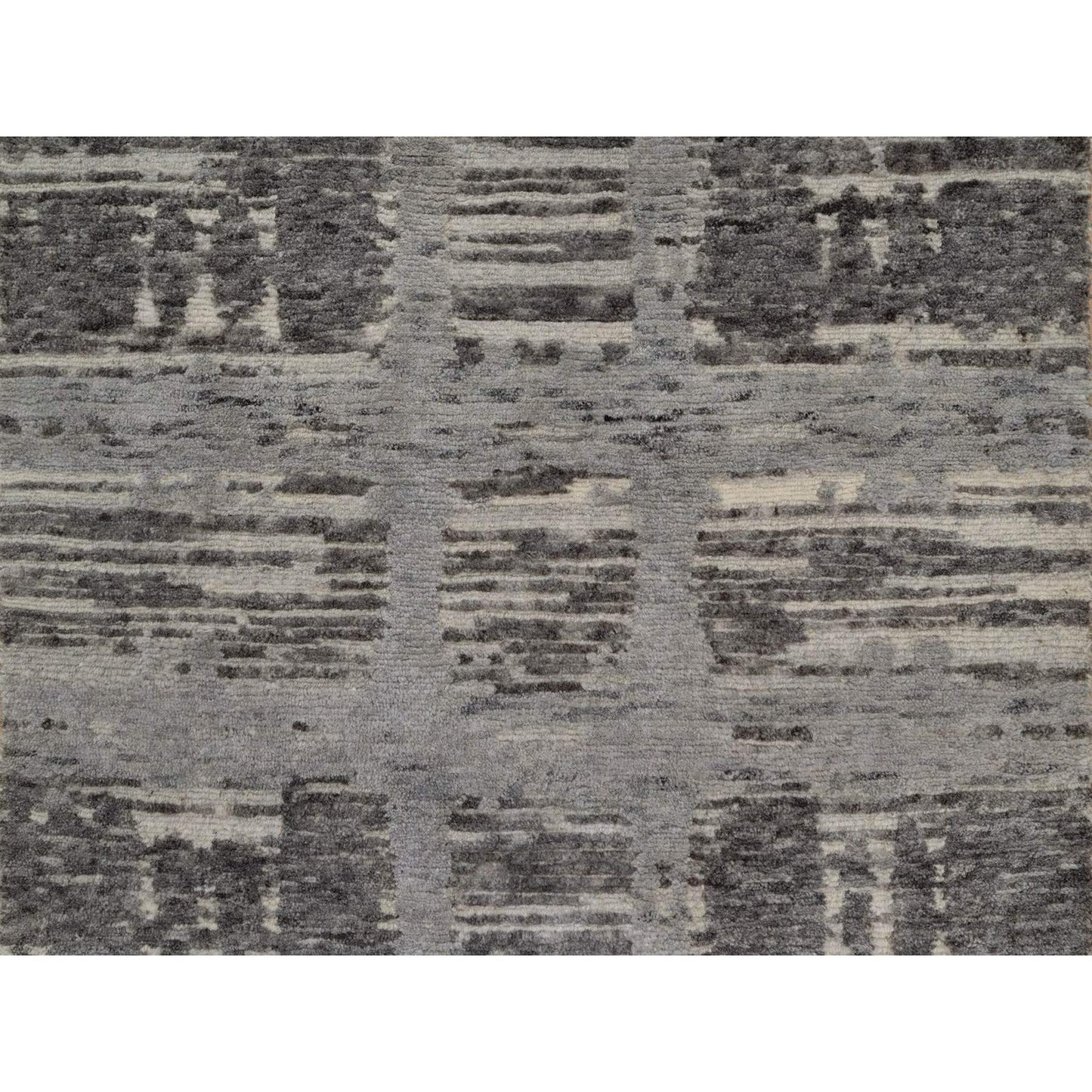 2'6"X8' Gray Hand Knotted Runner Rug Modern Criss Cross Erased Design Wool