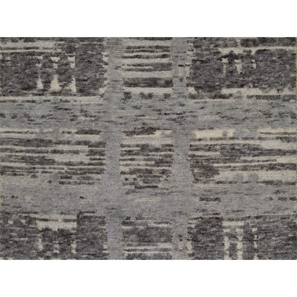2'6"X8' Gray Hand Knotted Runner Rug Modern Criss Cross Erased Design Wool