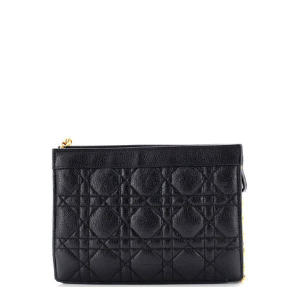 Christian Dior Caro Zipped Pouch With Chain Cannage Quilt Leather