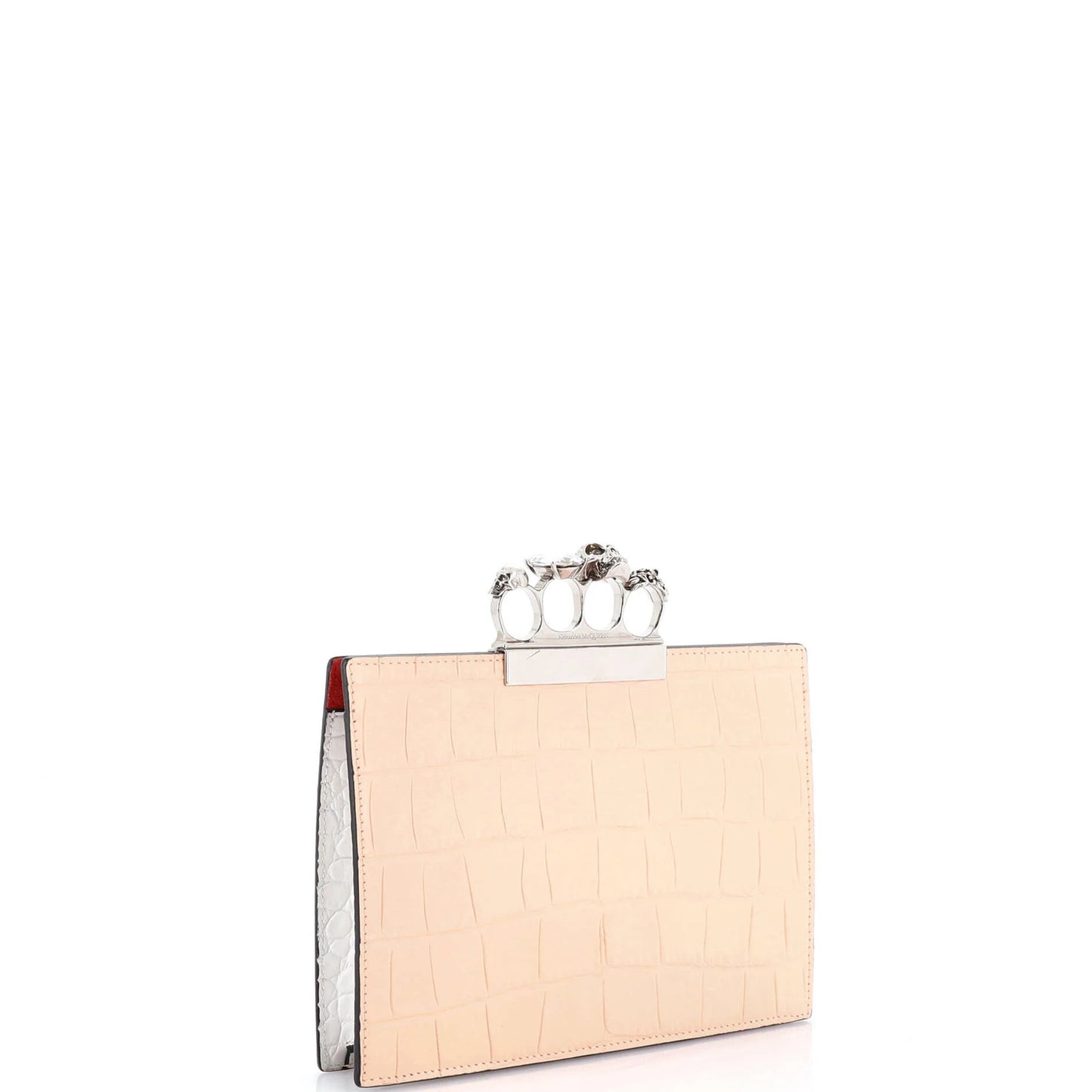 Alexander Mcqueen Flat Knuckle Clutch Crocodile Embossed Leather Medium