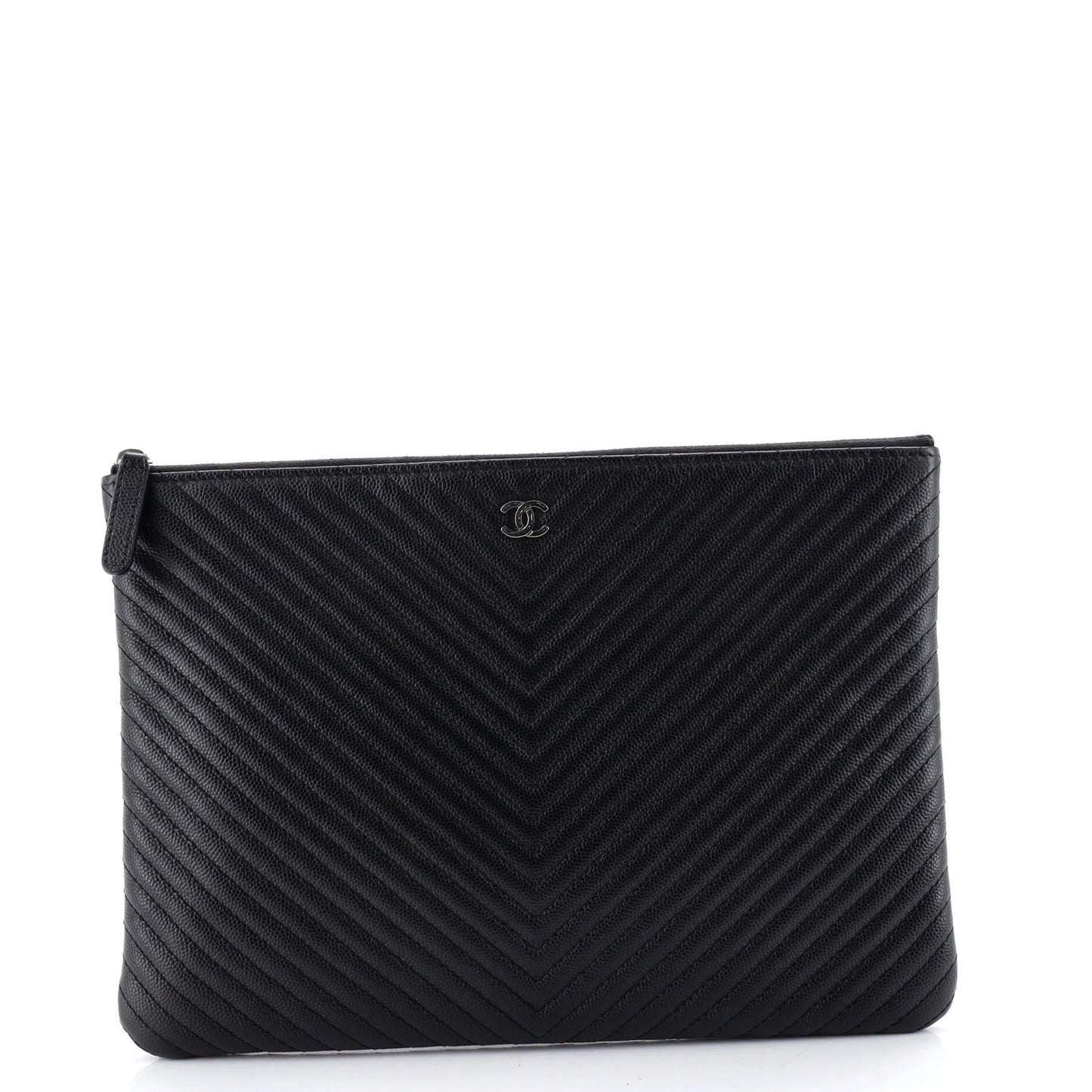Chanel O Case Clutch Chevron Caviar Medium
