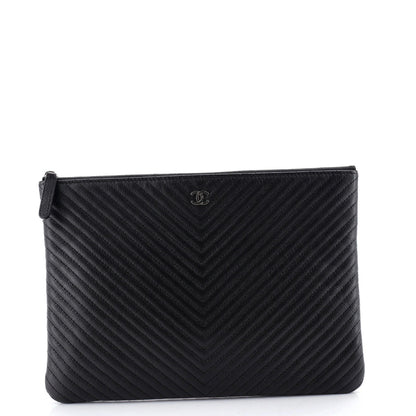Chanel O Case Clutch Chevron Caviar Medium