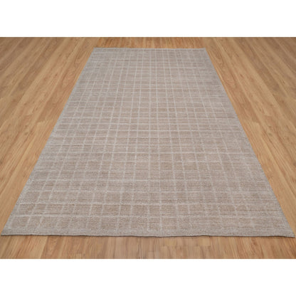 8'3"X9'10" Beaver Brown Hand Loomed Modern Erased Box Design All Wool Rug