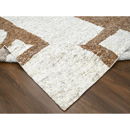 9'2"X11'9" Earth Tone Colors Minimalist Design Wool Hand Knotted Rug