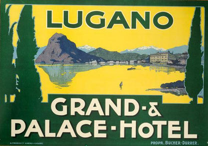 Lugano Grand & Palace Hotel Lugano 1930C Original Vintage Travel Poster