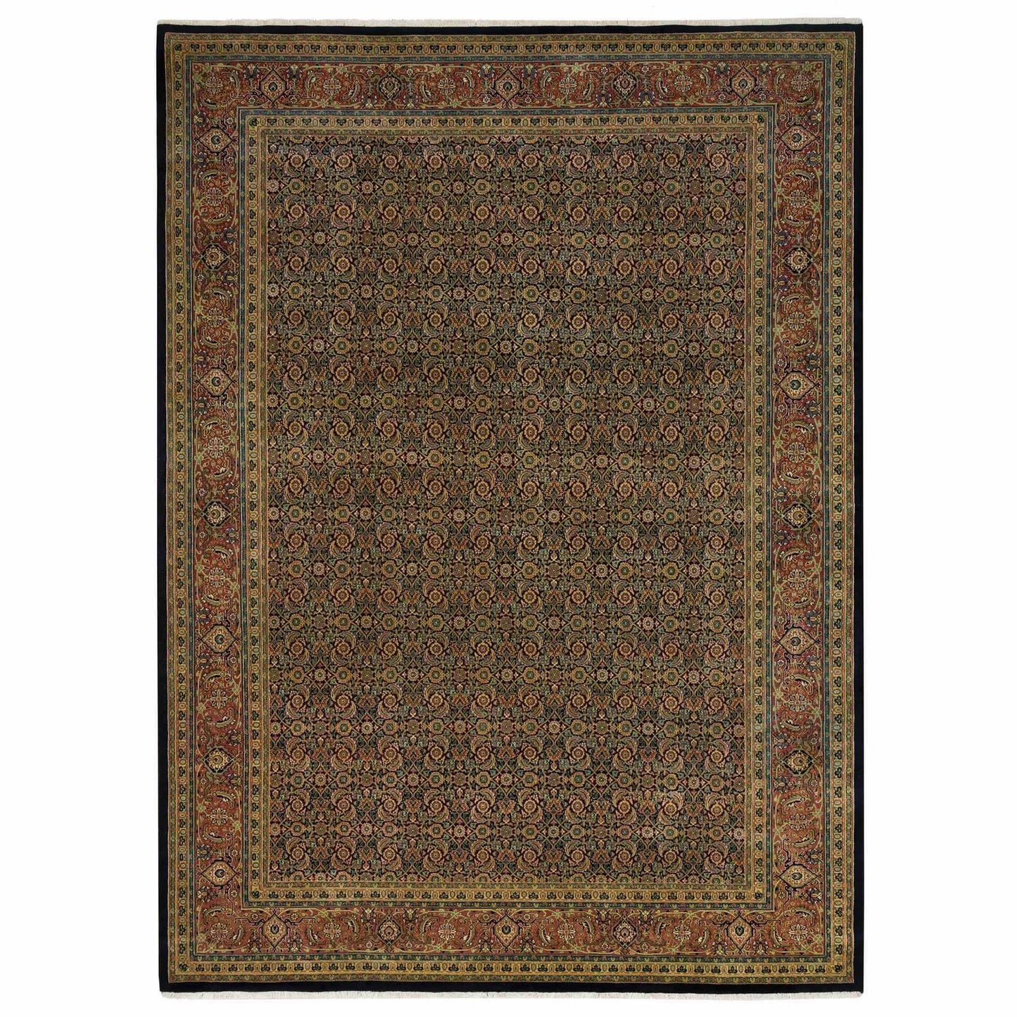 Rug 8'10"x12'6" Frost Black Herrita Design 250 KPSI Wool Hand Knotted