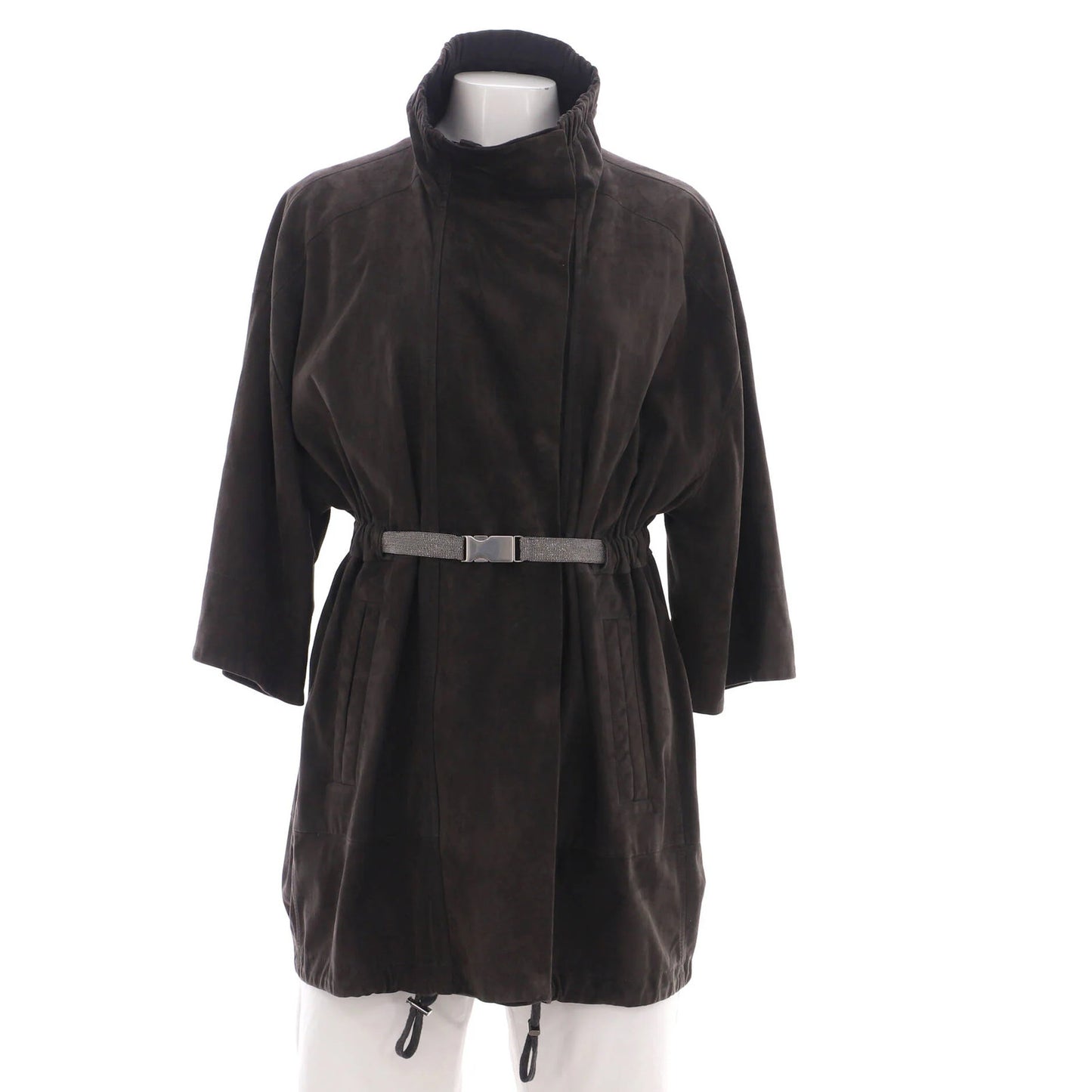 Brunello Cucinelli Women'S Cropped Sleeve Belted Zip Jacket Suede