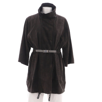 Brunello Cucinelli Women'S Cropped Sleeve Belted Zip Jacket Suede