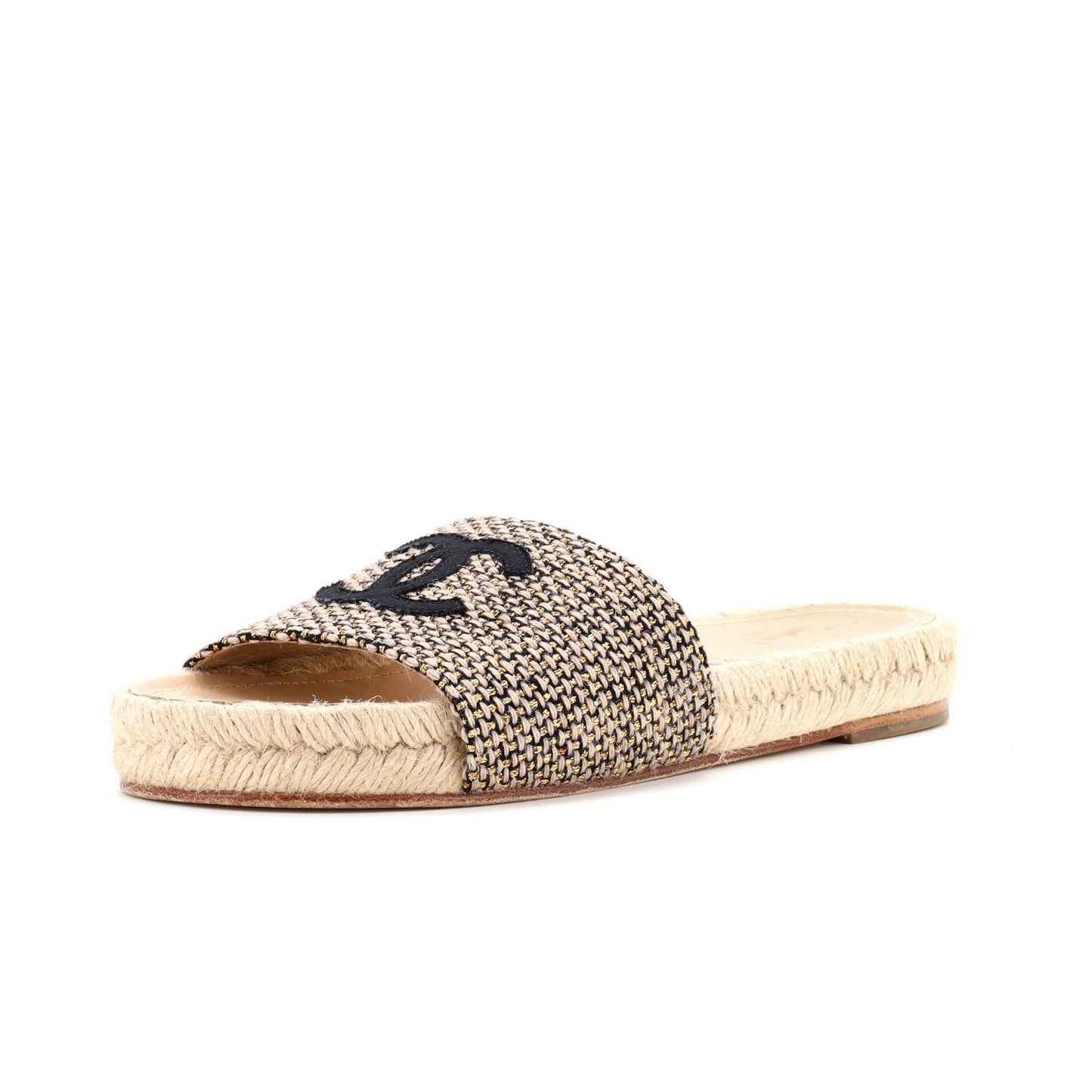Chanel Women'S Cc Espadrille Slide Sandals Tweed