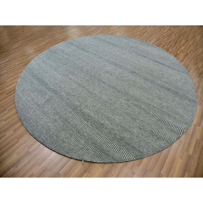 10'X10' Trout Gray Hand Knotted Modern Grass Design Undyed Wool Round Rug