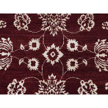 2'8"X6' Red Pure Wool Abarasque Design Hand Knotted Runner Rug