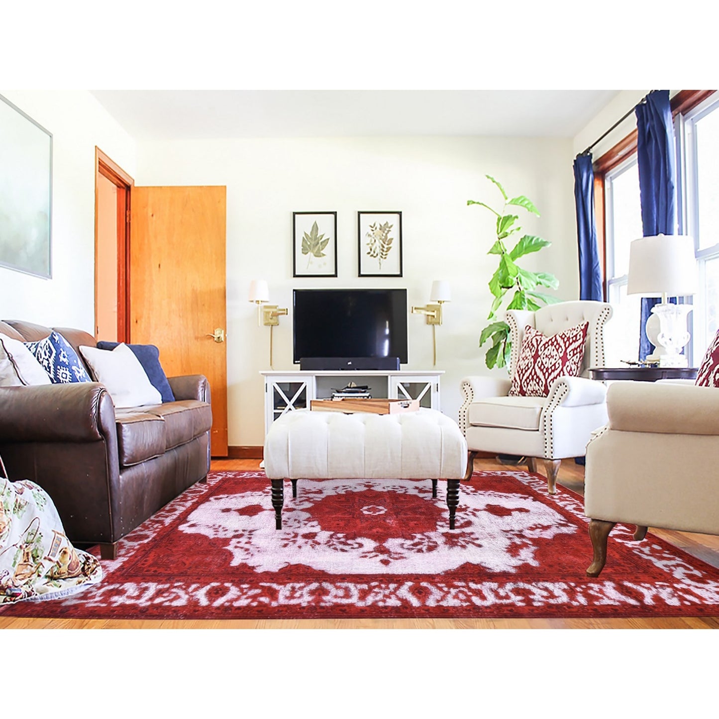 8'1"X11' Barn Red Overdyed Zoroastrian Tebraz Pure Wool Hand Knotted Rug