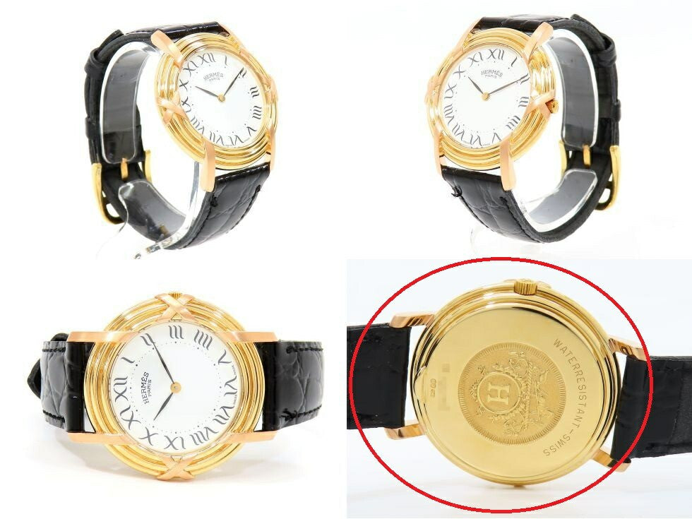 Herms Ruban K18Yg/Pg Gp Aftermarket Leather Strap Quartz Boys' Watch