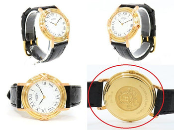 Herms Ruban K18Yg/Pg Gp Aftermarket Leather Strap Quartz Boys' Watch