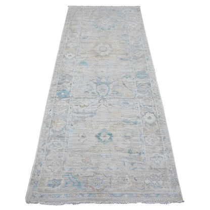 3'2"X7'9" Gray Hand Knotted Afghan Angora Oushak Runner Oriental Rug